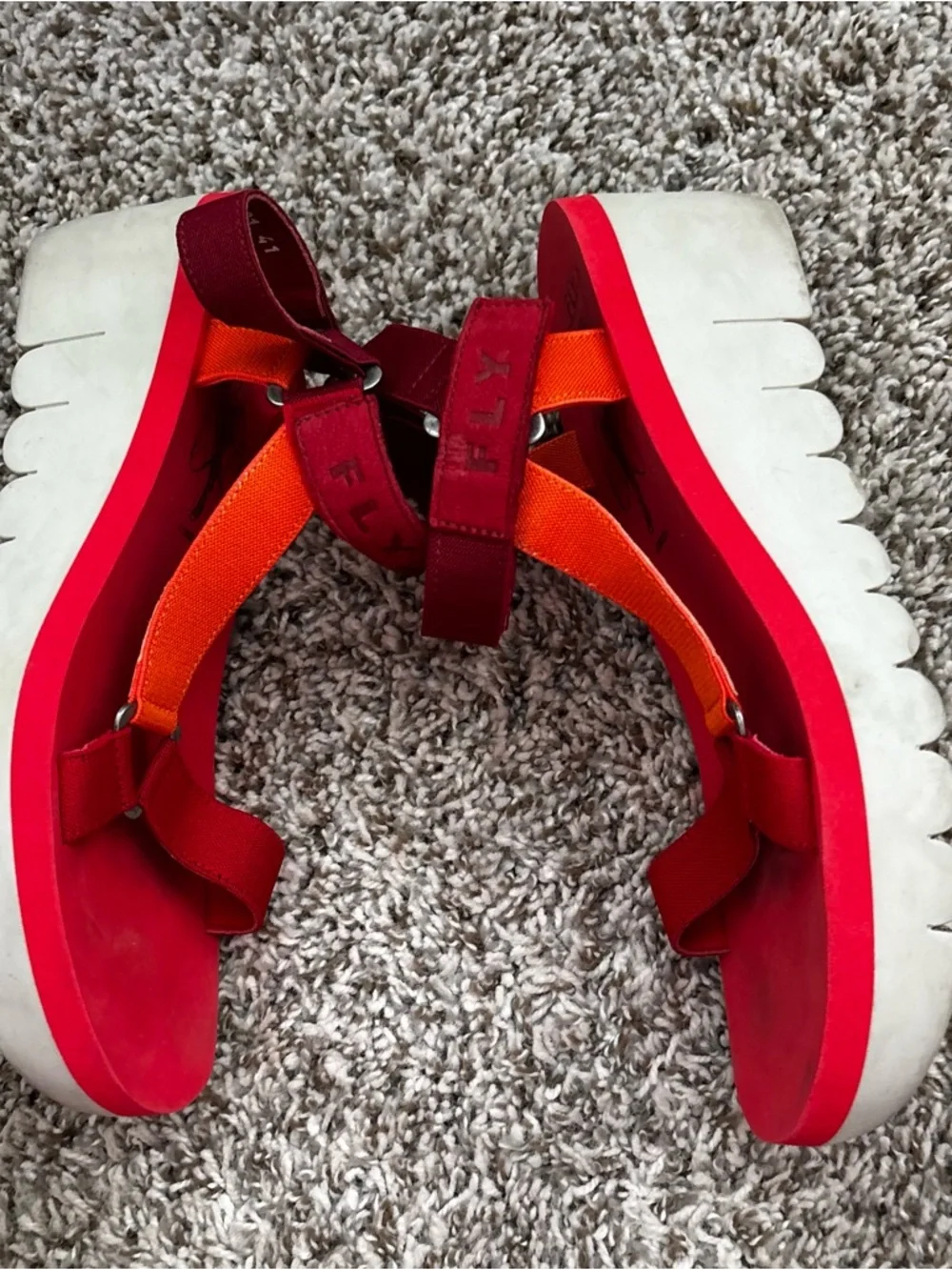 Fly London Women's Red and Orange Platform Sport Sandals YEFA velcro 10.5 - Picture 2 of 9